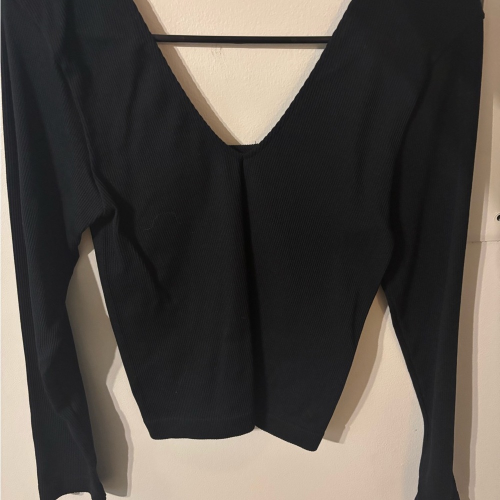 a new day Deep V-Neck Black Long Sleeve Top